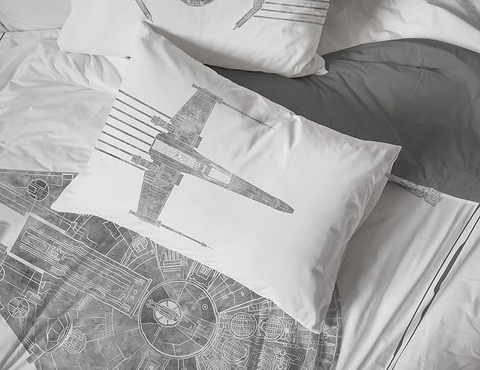 Star Wars Queen Comforter Set 7 Piece Soft Bedding for Boys, White | Millennium Falcon, Comforter Sheets Shams Pillowcases, Official Product, Soft Microfiber, Machine Washable, Boys Gift