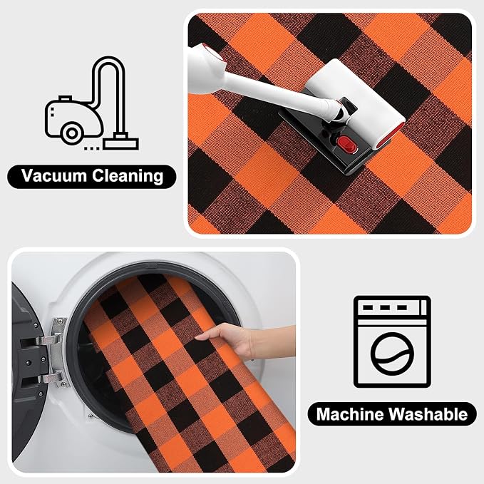 Collive 3x5 Buffalo Plaid Checkered Outdoor Rug, Black and Orange Halloween Fall Decor Door Mat, Washable Front Doormat Outside Entrance, Layered Welcome Mat Porch Cotton are Rugs for Entryway Patio