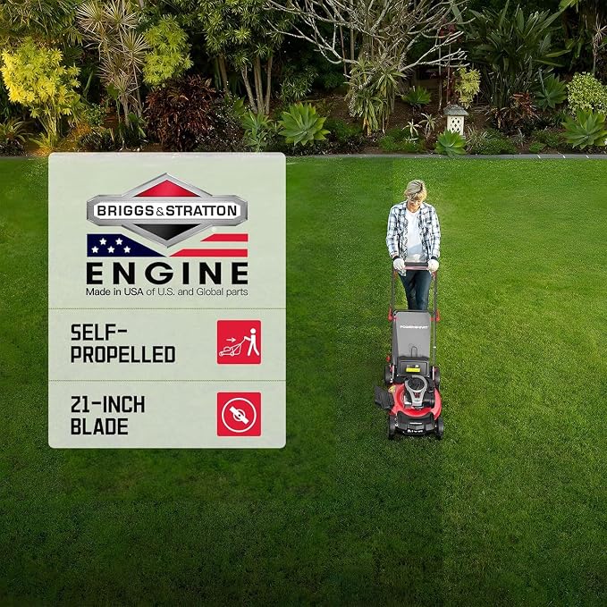 PowerSmart 21" Self-Propelled Lawn Mower with 140cc Briggs & Stratton Engine - Heavy-Duty Steel Deck, 6 Cutting Heights, 3-in-1 Mulching System