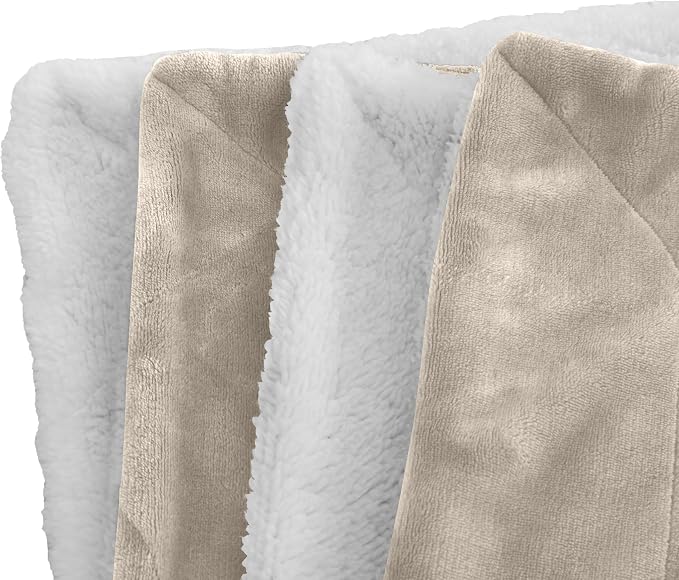 Elegant Comfort Luxury Ultra-Plush Velvet Touch Fleece Throw Soft, Warm, Cozy| Micromink Sherpa-Backing Reversible Blanket for Bed, Sofa and Couch, Solid Cream
