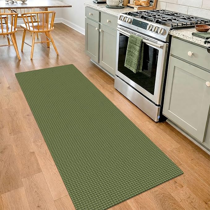 IOHOUZE Washable Runner Rug 2x7 Non Slip Runners for Hallways Entryway Runner Indoor, Kitchen Rugs Woven Cotton Floor Carpet for Kitchen Hall Entrance Bedroom, Olive Green/Earthy Green