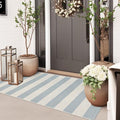 Boho Striped Outdoor Mats for Front Door 2'x4.3',Blue and Cream Washable Rug Runner,Cotton Hand Woven Indoor Outdoor Rugs,Foldable Farmhouse Layered Door Mats for Entryway