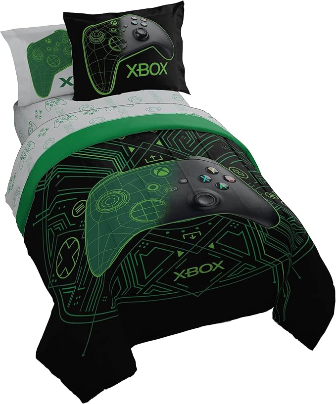 Jay Franco Kids Comforter Set Includes Sheets and Pillow Covers - Soft and Cozy Bed Set for Stylish Room Decor, Official Licensed Product, White - Xbox, 5 Piece Twin