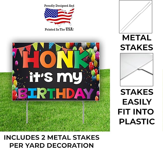VictoryStore Colorful Birthday Bundle: Giant Balloon Letters Greeting Card & Honk It's My Birthday Yard Sign Set