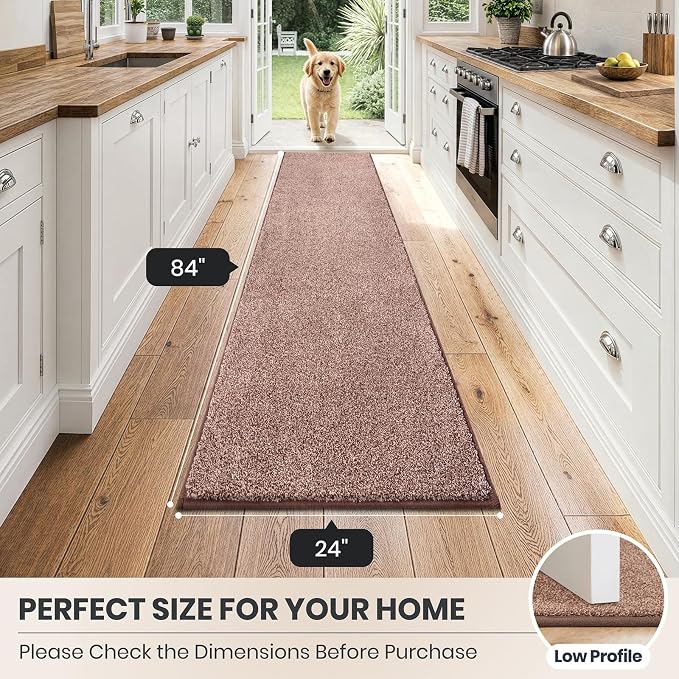 PURRUGS Dirt Trapping Door Mat 24" x 84", Non-Slip Machine Washable Entryway Rug, Dog Doormat, Indoor Front Door Mat, Super Absorbent Entry Rug for Muddy Shoes & Paws, Brown-Light Cream