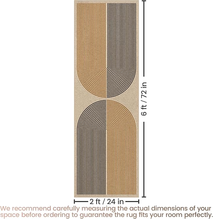 Washable Rainbow Easy Jute Runner Rug, 2x6 Outdoor Indoor Patio Modern Geometric Contemporary Area Rugs, Low Pile Lightweight Non Slip Neutral Long Runner Carpet for Hallway Kitchen 6ft Entryway Porch
