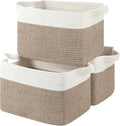 OIASKET Storage Basket for Organizing, Woven Baskets for Storage, Rectangle Decorative Baskets for Shleves, Closet, Toys, Books, Nursery Organizer Bins - Pack of 3 (Brown & White, 13"x9.85"x8.7")