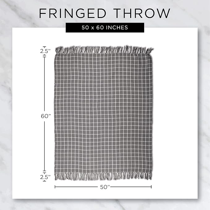 DII Transitional Checked Plaid Woven Throw, 50x60, Gray