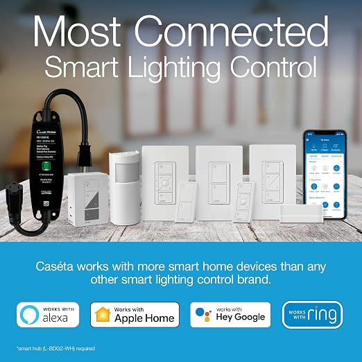 Lutron Caséta Wireless Smart Lighting Dimmer Switch for ELV+ Bulbs with Pico Remote, White