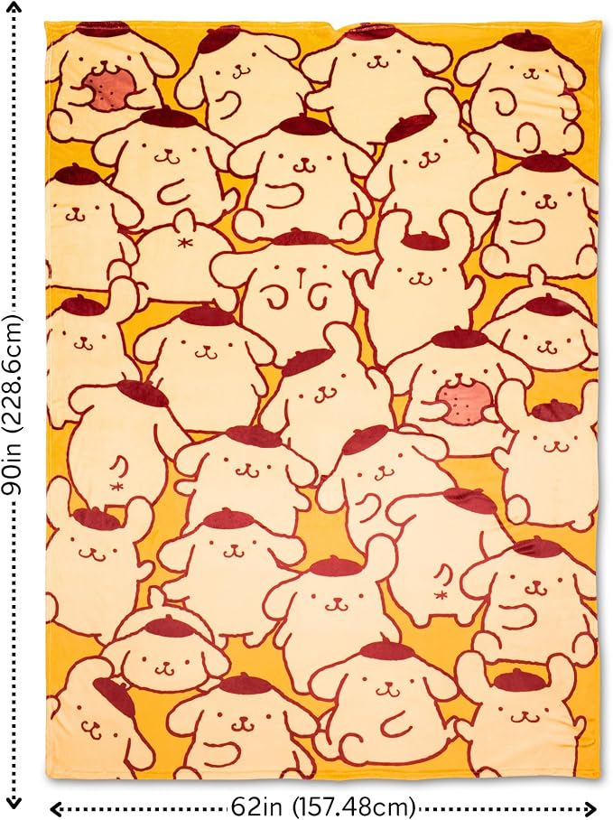 Sanrio Pompompurin Bedding Plush Blanket 90 in x 62 in – Soft Cozy Kawaii Throw for Couch, Bed & Travel, Collectible Gift (Officially Licensed Product) by Franco Collectibles®
