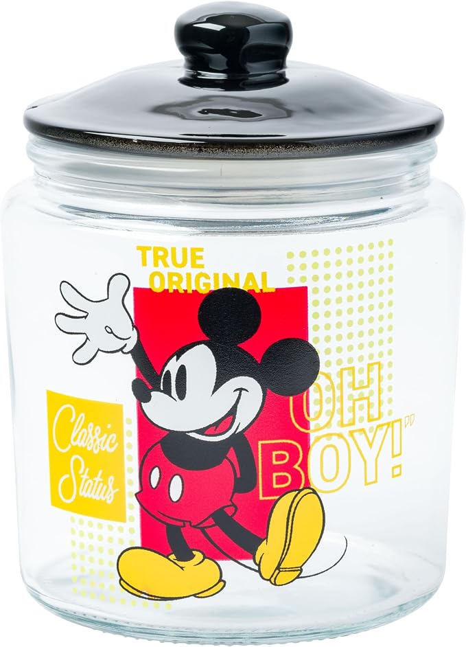 Silver Buffalo Disney Mickey Mouse Style, Glass Jar with Lid | 4 x 4 x 6 Inches