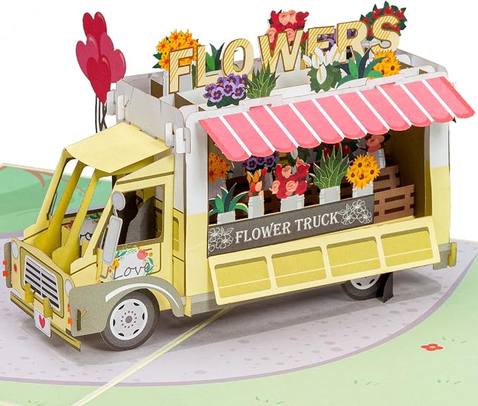Paper Love Pop Up Cards 2 Pack - Includes 1 Flower Truck and 1 Flower Watering Can, For All Occasions, Mother Day, Birthday, Just Because- Includes Envelope and Note Tag