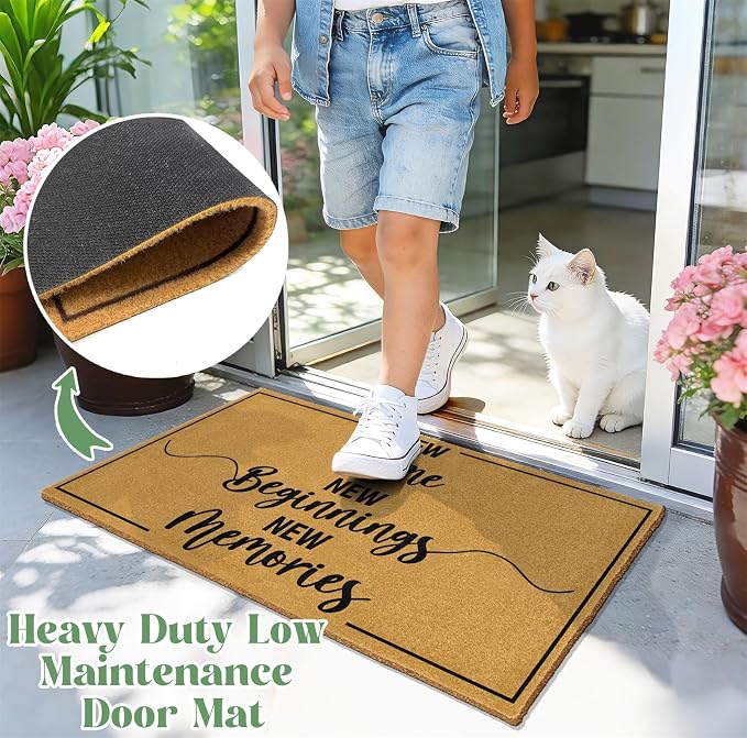 Coir Door Mat for Outside Entrance Welcome Mats for Front Door Home Floor Doormat for Patio with Heavy Duty Backing Anti-Slip Rug New Home Decor Sign Housewarming Gift for Family Friends 16.9"x29.9"
