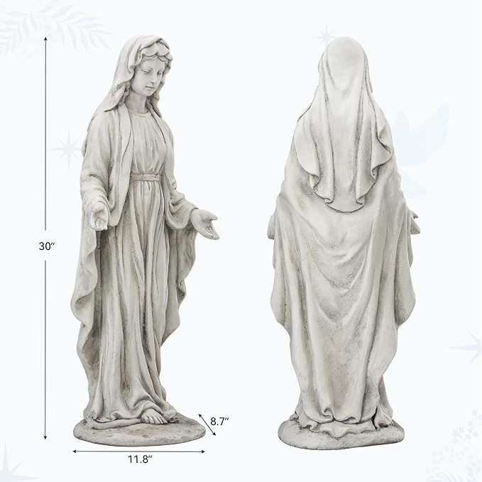 Virgin Mary Statue Outdoor, Large 30 Inch Religious Garden Statue | Blessed Catholic Praying Statue, Durable Weather MGO Stone Sculptures, for Home,Yard,Patio,Forch, Brings Peaceful Blessings