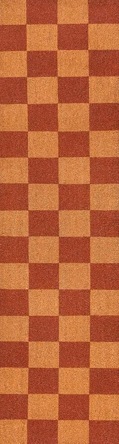 JONATHAN Y Natural Coir Indoor/Outdoor Runner Rug 2X8 Natural/Red Checker, Peater Classic Casual Commerical Doormat Ideal for Door Entrance, Patio, Porch, Backyard, Garages NRF110A-28
