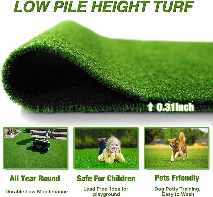 XLX TURF Outdoor Artificial Grass Rug 5FT X 7FT, Green Fake Grass Carpet Floor Mat for Balcony, Patio, Backyard, Extra Large Pets Grass Pad for Dogs
