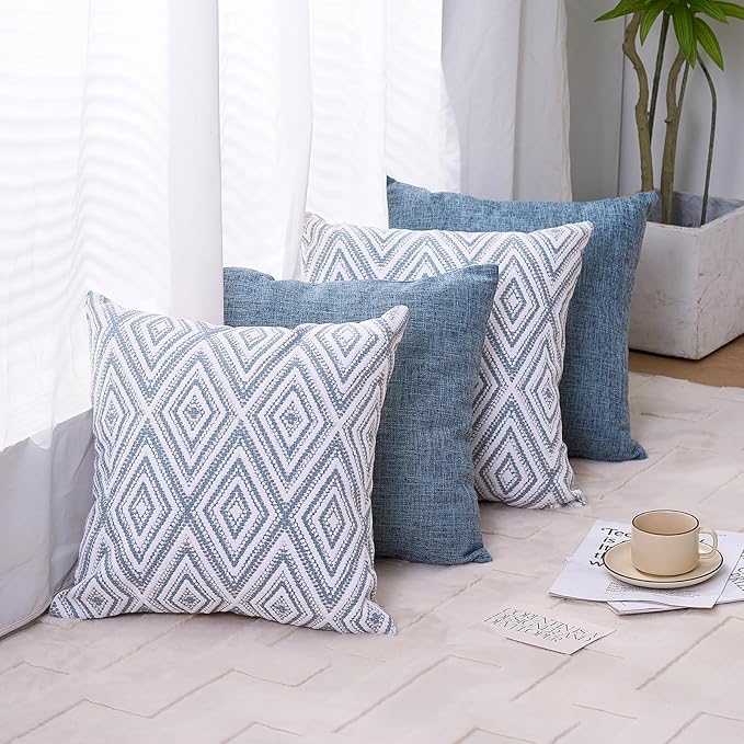 HPUK Decorative Throw Pillow Covers Set of 4 Couch Pillows Accent Cushion Cover for Couch Sofa Living Room, 20"x20" inches, Blue