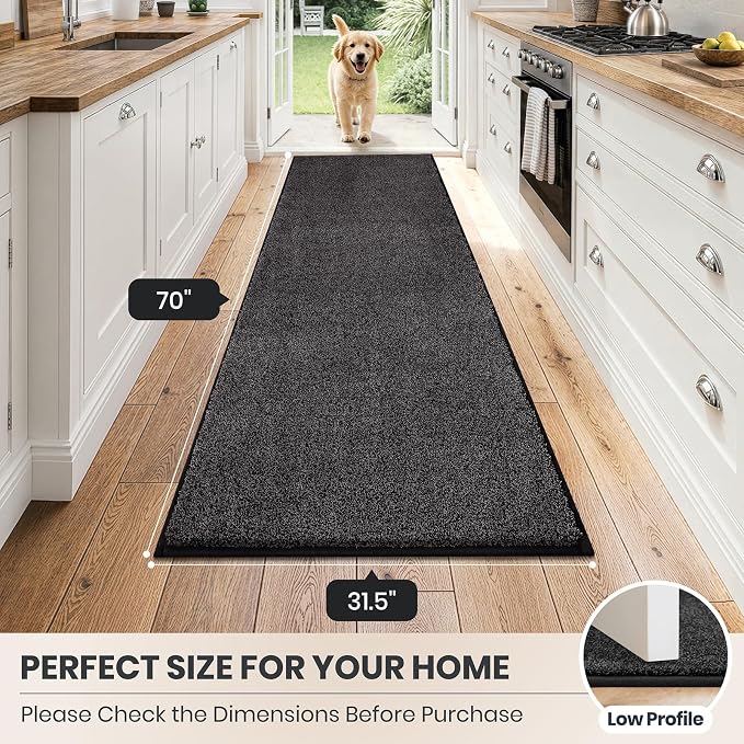 PURRUGS Dirt Trapping Door Mat 31.5" x 70", Non-Slip Machine Washable Entryway Rug, Dog Doormat, Indoor Front Door Mat, Super Absorbent Entry Rug for Muddy Shoes & Paws, Charcoal