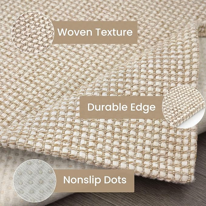 IOHOUZE Washable Runner Rug 2.6x8 Non Slip Rubber Backed Wide Hallway Runner Entryway Runner Indoor, Kitchen Rugs Woven Cotton Floor Carpet for Hall Entrance Bedroom, Cream/Beige