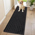 Smiry Dog Door Mat for Muddy Paws 70x24, Absorbent Dirt Trapper, Non-Slip Washable Chenille Entryway Rug for Inside Floor, Black, Layered Pattern