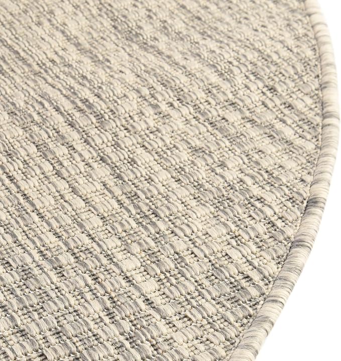 Unique Loom Collection Casual Transitional Solid Heathered Indoor/Outdoor Flatweave Area Rug (4' 1" Round, Light Gray/Ivory)