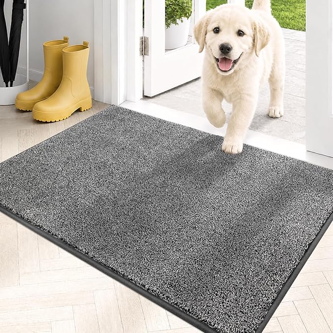 PURRUGS Dirt Trapping Door Mat 20" x 31.5", Non-Slip Machine Washable Entryway Rug, Dog Doormat, Indoor Front Door Mat, Super Absorbent Entry Rug for Muddy Shoes & Paws, Light Grey-Dark Grey
