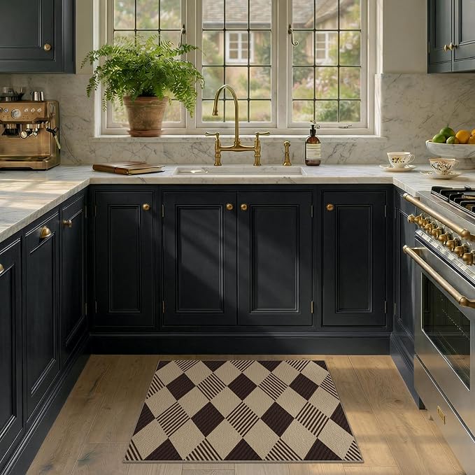 2x3 Entryway Door Mat Indoor – Washable Non Slip Small Rug for Front Door, Kitchen Sink, Mudroom, Garage Entry, Low Profile Easy Clean Farmhouse Plaid Floor Mat