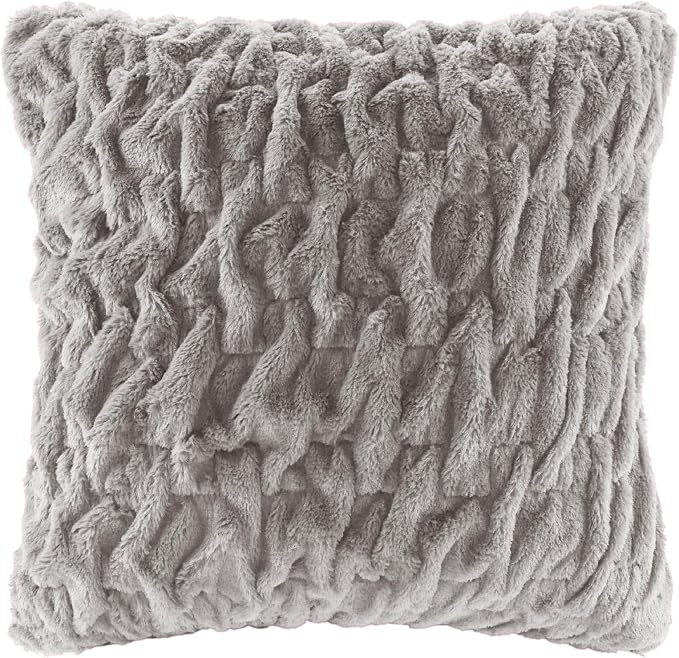 Comfort Spaces Ruched Throw Set Faux Fur Blanket for Sofa, 50 x 60, Grey | Plush, OEKO-TEX Certified