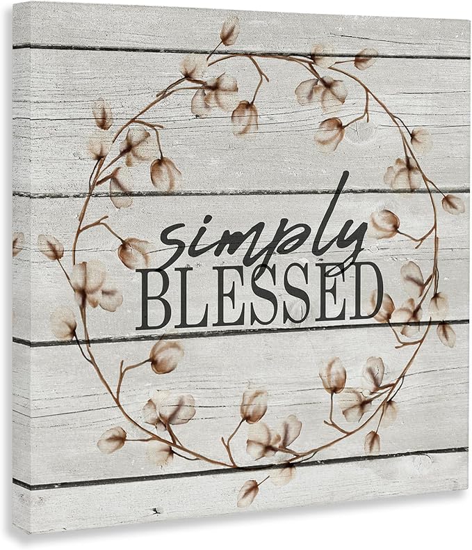 Simply Blessed Rustic Wreath, 24 x 24 Inch Canvas Wall Art | Stupell Industries · By Kim Allen · Ready to hang · Farmhouse inspired decor · Made in USA