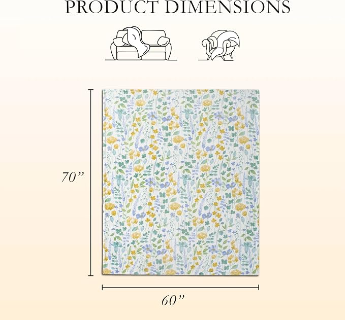 Oversized Plush Throw Blanket 60" x 70", Talia Floral Chambray Blue