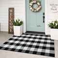 KILOCOCO Buffalo Plaid Checkered Rug 3x5 ft Black White Front Door Rug | Machine Washable Front Porch Rug, Outdoor Indoor Entryway Rug, Cotton Layered Doormat, Low Pile Rugs for Kitchen Patio