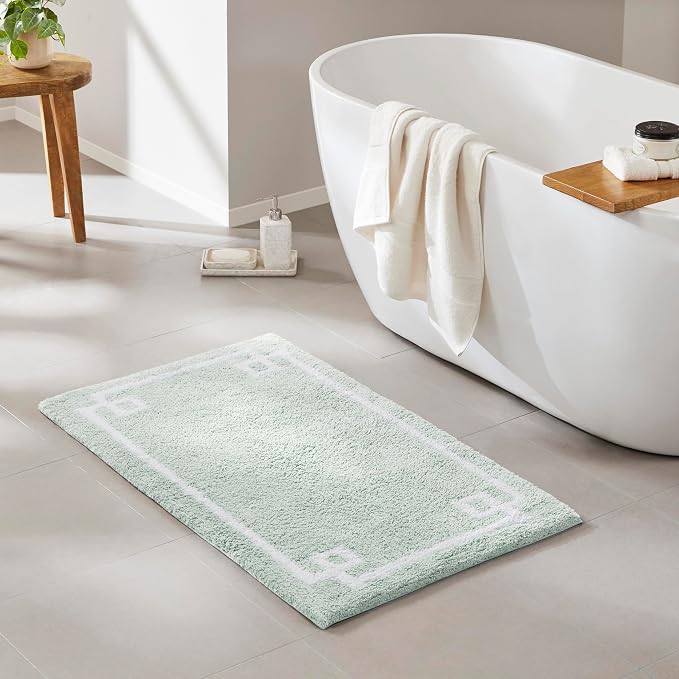 Madison Park Evan 100% Cotton Bath Rug Plush Absorbent, 24" x 40", Seafoam | Non-slip Backing, OEKO TEX, Luxurious Tufted Plush Bath Mat for Bathroom, Quick Dry, Spa Design Decorative for Shower Room