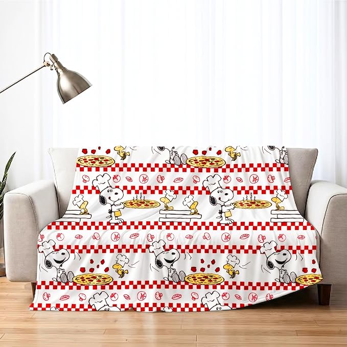 Peanuts® Snoopy Throw Blanket 70 in x 50 in – Soft Cozy Plush for Couch, Bed & Travel - Pizza, (Officially Licensed Product) by Franco