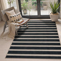 Lahome Striped Easy Jute 3x5 Outdoor Patio Rug, Washable Rugs for Porch | Entryway Indoor Living Room Black Area Rug, Geometric Modern Farmhouse Neutral Door Mat, Non Slip Carpet for Backyard