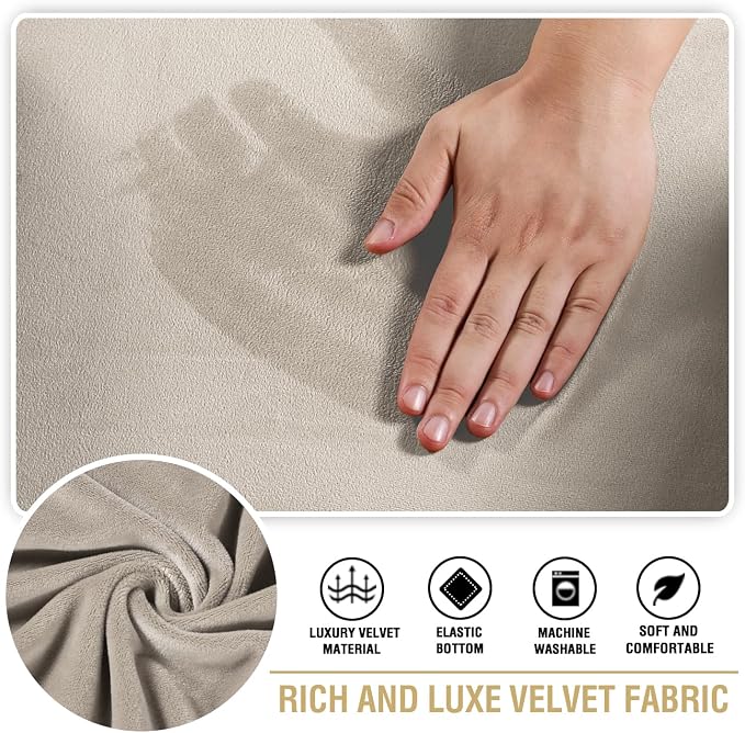 H.VERSAILTEX Stretch Velvet T Cushion Chair Covers for Living Room Armchair Sofa Cover Couch Cover Slipcover T Cushion Seat Cover Stay with Elastic Bands (Armchair, French Oak)