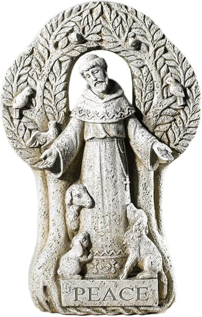 Avalon Gallery Saint Francis Peace Tree Garden Figurine, Stone Resin Outdoor Statue, 12.5" Tall x 8" Wide