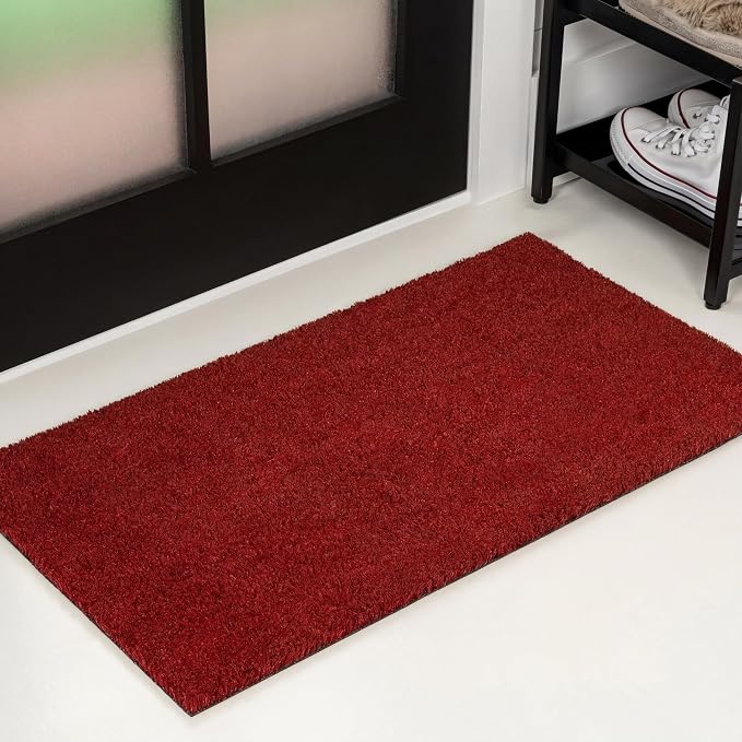 JONATHAN Y Peater Classic Casual Commercial Natural Coir Red 3 ft. x 4 ft. Doormat for Entrance, Front Door, Entryway CHG100E-34