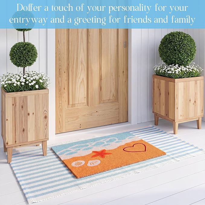 2 Pcs Outdoor Door Mat Combo Set Layered Outdoor Rug and Coir Welcome Doormat Non Slip Outside Floor Mat for Front Porch Entryway Patio Yard Decor(Beach Coastal,24'' X 51',18'' X 28'')