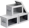 Homsorout Storage Boxes with Lids - 3 Pack Fabric Clear Window Storage Bins, Collapsible Storage Bins with Lids, Linen Closet Organizer for Clothes, Towel, Blanket, Light Grey