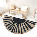 Easy Jute Sun Rug 3x6Ft Half Circle Sunshine Doormat Neutral Faux Jute Indoor Outdoor Carpet for Farmhouse Bedroom Entrance Balcony Kitchen Laundry Room, Nonslip, Half Round, Black/Blue 4