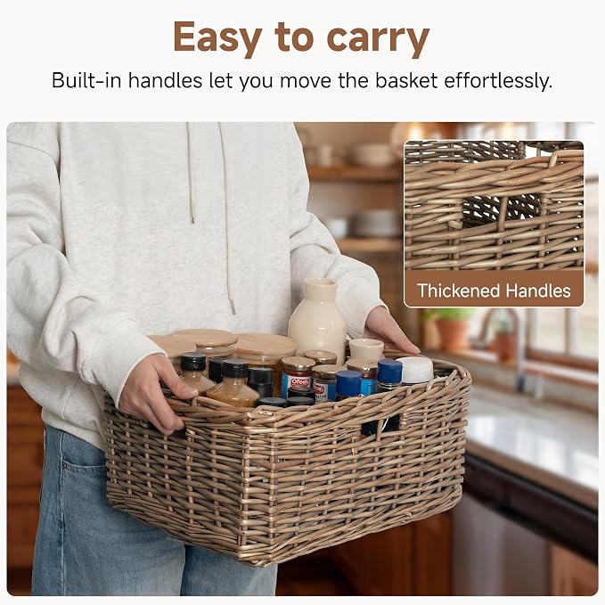 StorageWorks Pantry Baskets, Willow Storage Baskets for Organizing, Shelves, Pantry Organizers and Storage, Brown, 16 ½"L x 13" W x 7 ½"H