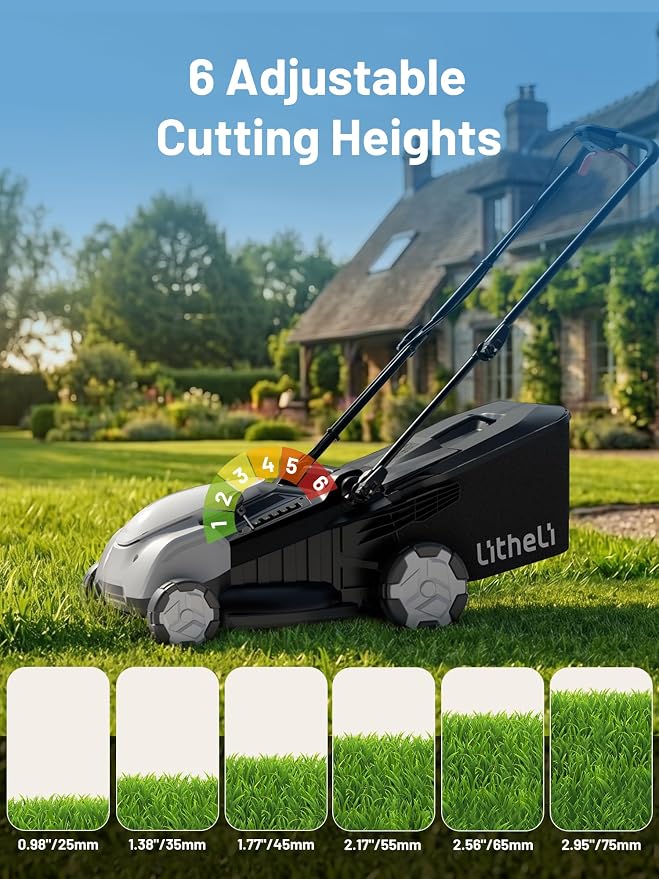 Litheli 40V Lawn Mower Electric, Push Mower, Lawnmower Battery Cordless