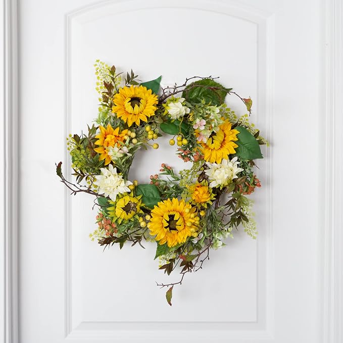 Sunflower Wreath - 22-Inch Artificial Spring, Summer, or Fall Wreath for Home Decor - Wreaths for Indoors or Covered Patio Use Only by Pure Garden