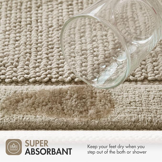 Madison Park Sanctuary 100% Cotton Non-Slip Bath Rug, 24x48 Inch, Natural | Low-Profile Woven Design, Ultra Soft Absorbent & Machine Washable, Ideal for Bathroom Bedroom and Entryway Decor