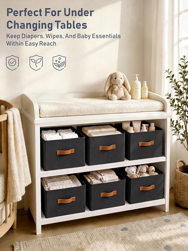 8 Pack Large Closet Storage Baskets Bins for Shelves, Collapsible Fabric Closet Organizers and Storage with Polyester Handles, Decorative Baskets for Organizing Clothes, Towels, Linen Closet 16x12x10"