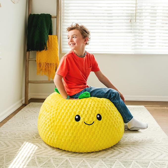 Big Joe Pineapple PlushiPals Super Soft Bean Bag Chair for Kids, Ultra-Soft Plush Polyester Blend, 2.5 feet Refillable | 2.5 feet, Polystyrene Bean Filled, Refillable, Snuggle Puff, Safe for Kids Ages 3 and Up, Supports Up to 150 lbs