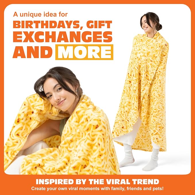 Cozy Concepts Co. Ramen Comfort Blanket by Relatable, Viral Trend Inspired, Looks Like a Giant Bowl of Ramen Noodles to Wrap Yourself Up In, Great for Room Decor or Gifts, Large Size 65” Throw Blanket