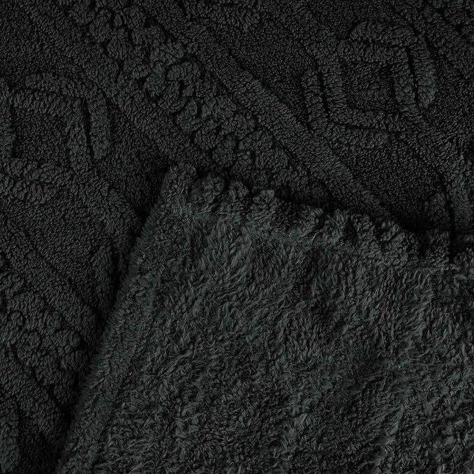 Superior Fleece Boho Jacquard Blanket, Decorative Blankets for Bedroom, Sofa, Fuzzy, Plush, Fluffy, Soft, Cute Room Decor, Beautiful Cover, Comfort Essentials, Arctic Collection, Throw, Black