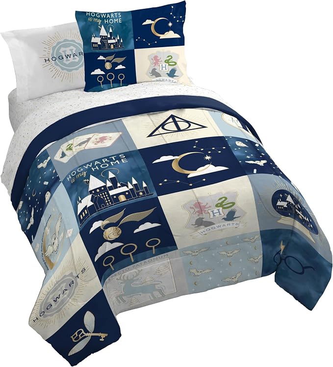 Harry Potter Queen Comforter Set 7 Piece Soft Hogwarts Bedding, Multi | Fantasy, Bed in a Bag, Comforter Sheets Shams Pillowcases, Official Product, Soft Microfiber, Machine Washable, Kids Gift