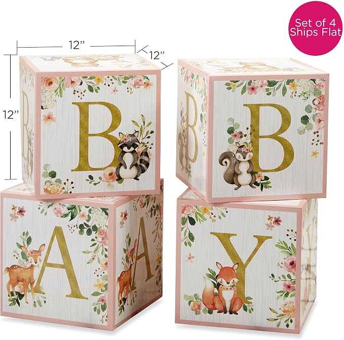 Kate Aspen Pink Woodland Baby Boxes with Letters for Baby Shower Decorations Photo Prop & Nursery Décor (Set of 4 Spells Baby)